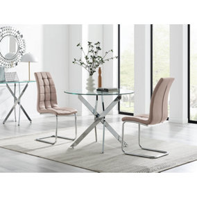 Furniturebox UK Novara 100cm Round Dining Table & 2 Cappuccino Murano Chairs