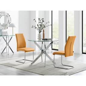 Furniturebox UK Novara 100cm Round Dining Table & 2 Mustard Lorenzo Chairs
