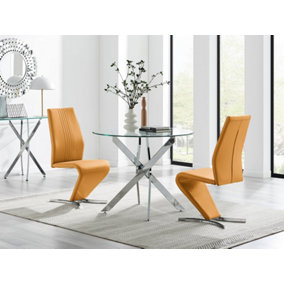 Furniturebox UK Novara 100cm Round Dining Table & 2 Mustard Willow Chairs