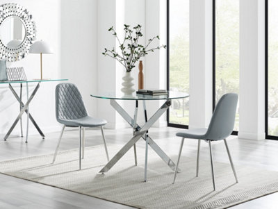 Furniturebox UK Novara 100cm Round Dining Table & 2 New Grey Corona Silver Chairs