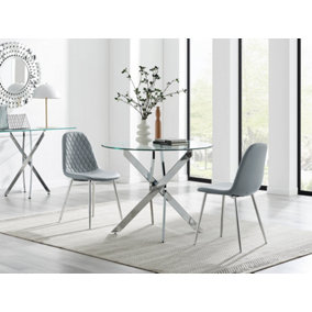 Furniturebox UK Novara 100cm Round Dining Table & 2 New Grey Corona Silver Chairs
