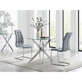 Furniturebox UK Novara 100cm Round Dining Table & 2 New Grey Murano Chairs