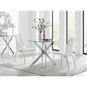 Furniturebox UK Novara 100cm Round Dining Table & 2 White Isco Chairs