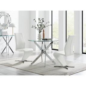 Furniturebox UK Novara 100cm Round Dining Table & 2 White Willow Chairs