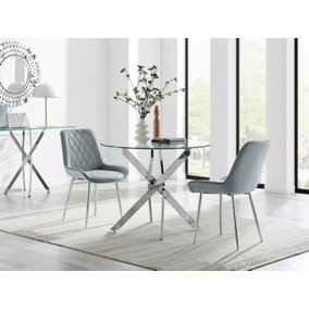 Furniturebox UK Novara 100cm Round  Dining Table and 2 Grey Pesaro Silver Leg Chairs