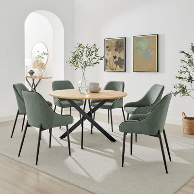 Furniturebox UK Novara 120cm Oak Effect Dining Table & 6 Beaumont Green ...