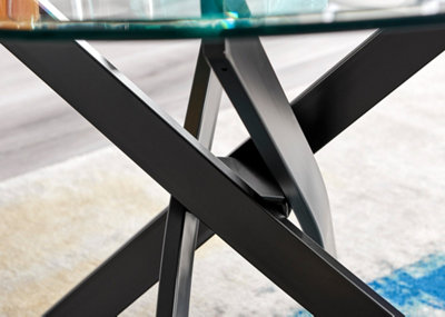 Furniturebox UK Novara Black Leg Round Glass Dining Table & 4 Green Velvet Milan Chairs
