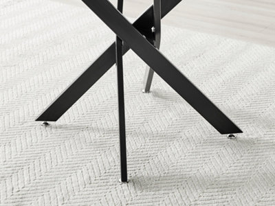 Furniturebox UK Novara Grey Concrete Effect Black Leg Round Dining Table & 4 Green Velvet Milan Black Leg Chairs