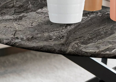 Furniturebox UK Novara Round Coffee Table With Grey Glass Marble Effect Top And Black Legs
