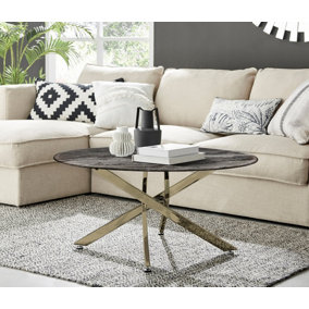 Furniturebox UK Novara Round Coffee Table With Grey Glass Marble Effect Top And Gold Legs