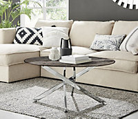Furniturebox UK Novara Round Coffee Table With Grey Glass Marble Effect Top And Silver Legs