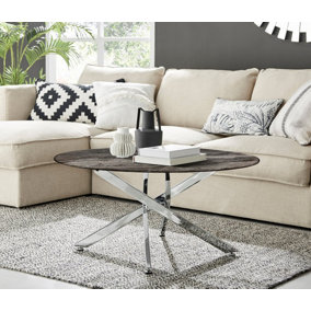 Furniturebox UK Novara Round Coffee Table With Grey Glass Marble Effect Top And Silver Legs