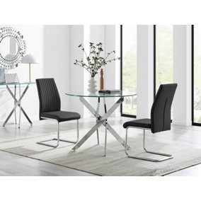 Furniturebox UK Novara Round Dining Table And 2 Black Lorenzo Chairs Set