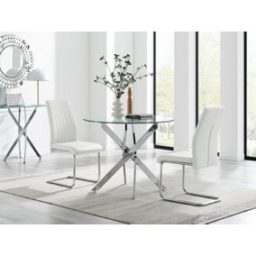 Furniturebox UK Novara Round Dining Table And 2 White Lorenzo Chairs Set