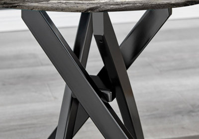 Furniturebox UK Novara Round Side Table With Grey Glass Marble Effect Top And Black Legs