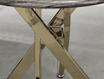 Furniturebox UK Novara Round Side Table With Grey Glass Marble Effect Top And Gold Legs