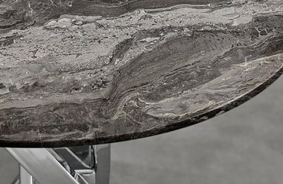 Furniturebox UK Novara Round Side Table With Grey Glass Marble Effect Top And Silver Legs