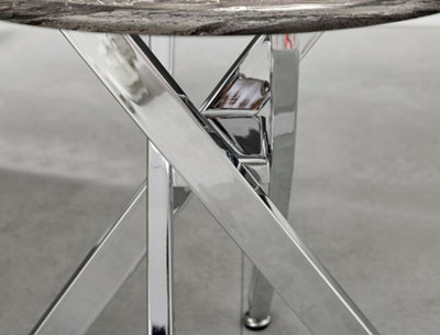 Furniturebox UK Novara Round Side Table With Grey Glass Marble Effect Top And Silver Legs