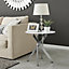 Furniturebox UK Novara Round Side Table With White Glass Marble Effect Top And Silver Legs
