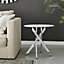 Furniturebox UK Novara Round Side Table With White Glass Marble Effect Top And Silver Legs