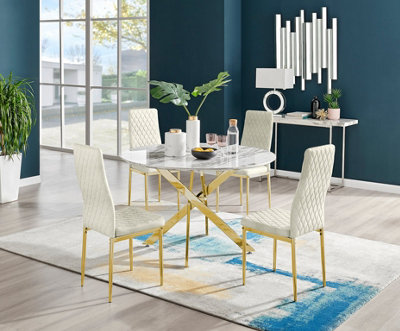 Furniturebox UK Novara White Marble Gold Leg 120cm Round Dining Table ...