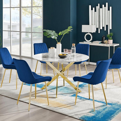 Furniturebox UK Novara White Marble Gold Leg 120cm Round Dining Table ...