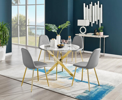 Furniturebox UK Novara White Marble Gold Leg Round Dining Table & 4 ...