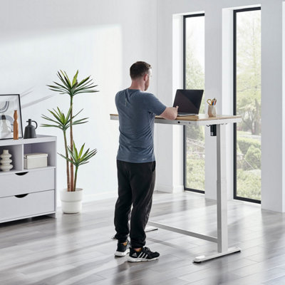 Furniturebox UK Office Standing Desk - Atticus Electric Height Adjustable Desk - White Gaming Desk - Oak Effect & White Legs