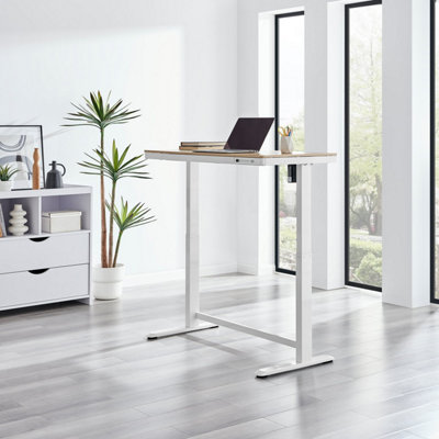 Furniturebox UK Office Standing Desk - Atticus Electric Height Adjustable Desk - White Gaming Desk - Oak Effect & White Legs