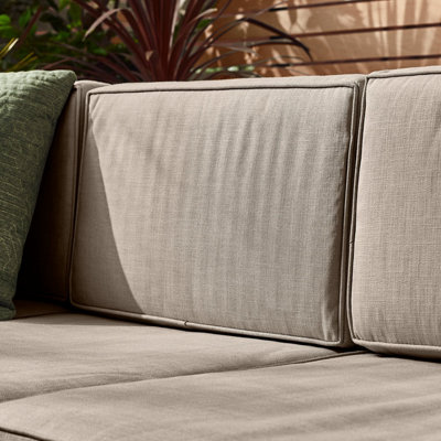 Furniturebox UK Orlando 10 Seat Modular Outdoor Garden Sofa - Brown Rattan Garden Sofa with Grey Cushions - Garden Coffee Table