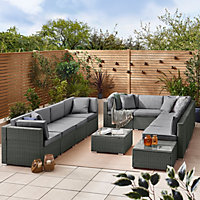 Furniturebox UK Orlando 10 Seat Modular Outdoor Garden Sofa - Grey Rattan Garden Sofa with Grey, Cushions - Garden Coffee Table