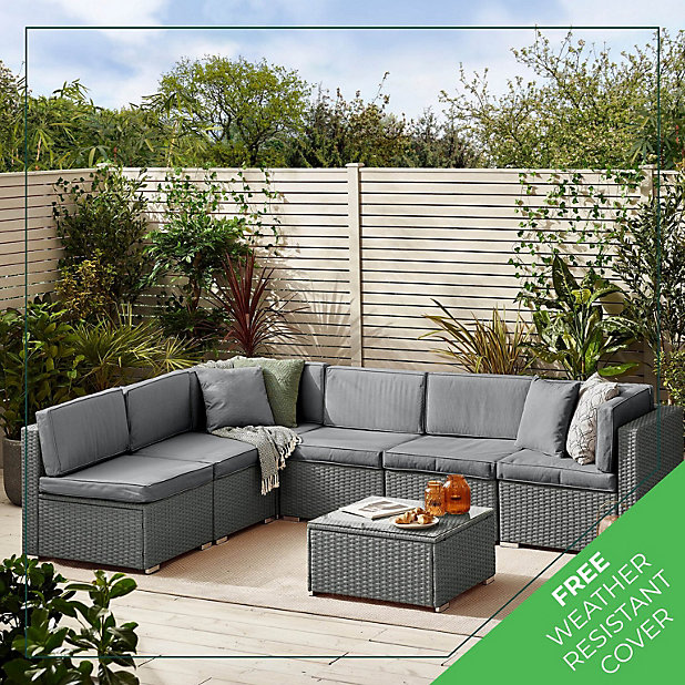 Grey Rattan Garden Sofa With