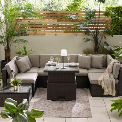 Furniturebox UK Orlando Brown Rattan Rising Garden Coffee Dining Table