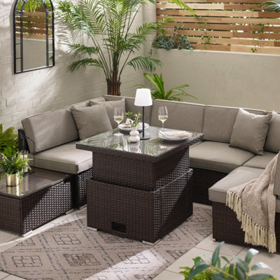 Furniturebox UK Orlando Brown Rattan Rising Garden Coffee Dining Table