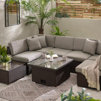 Furniturebox UK Orlando Brown Rattan Rising Garden Coffee Dining Table