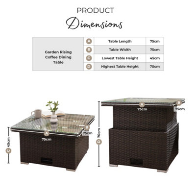 Furniturebox UK Orlando Brown Rattan Rising Garden Coffee Dining Table