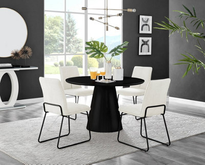 Black dining table with cream deals chairs