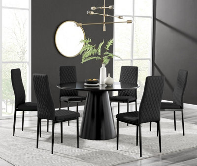 Furniturebox UK Palma Black Semi Gloss Round Pedestal Dining Table & 6 ...