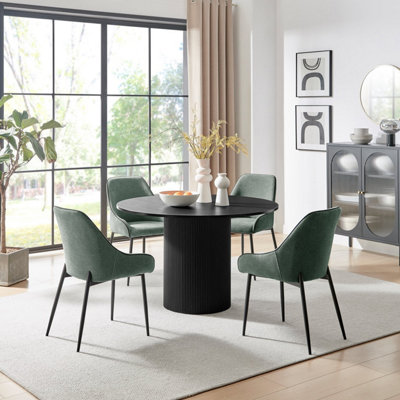 Furniturebox UK Penrose Black Round Dining Table & 4 Green Beaumont Chairs