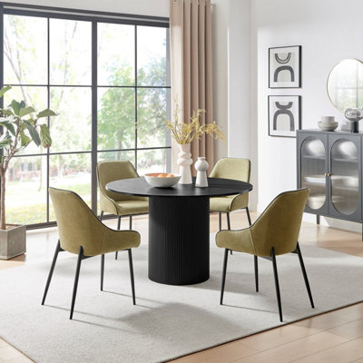 Furniturebox UK Penrose Black Round Dining Table & 4 Sage Beaumont Chairs