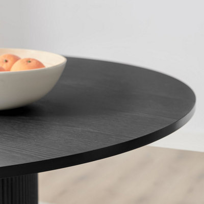 Furniturebox UK Penrose Black Round Dining Table & 4 Sage Beaumont Chairs