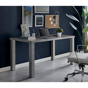 Furniturebox UK Pivero Grey High Gloss Home Office Writing Desk Large