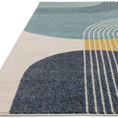 Furniturebox UK Retro Blue & Yellow Arches Rug 120x170