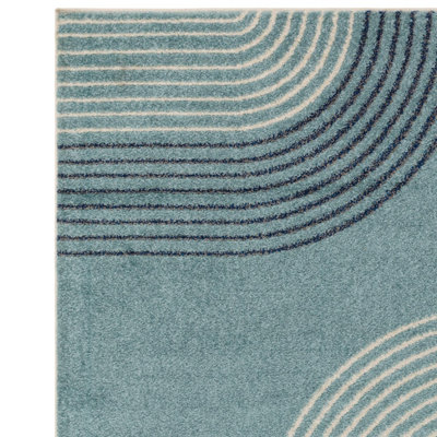 Furniturebox UK Retro Blue & Yellow Arches Rug 160x230