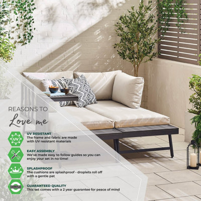 Furniturebox UK Riviera Grey 2 Person Modular Chaise Garden Sofa - Sun Lounger + Tables - Double Sun Lounger - Free Cover