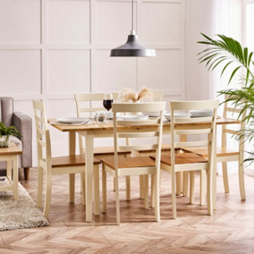 Furniturebox UK Salcombe Extending Rectangular Wooden Table & 6 Whitby Cream Dining Chairs With Oak Colour Seats