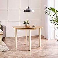 Furniturebox UK Salcombe Oak and Cream Solid Wood Round Dining Table