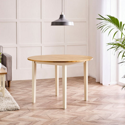 Furniturebox UK Salcombe Oak and Cream Solid Wood Round Dining Table