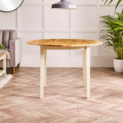 Furniturebox UK Salcombe Oak and Cream Solid Wood Round Dining Table