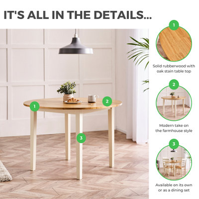 Furniturebox UK Salcombe Oak and Cream Solid Wood Round Dining Table